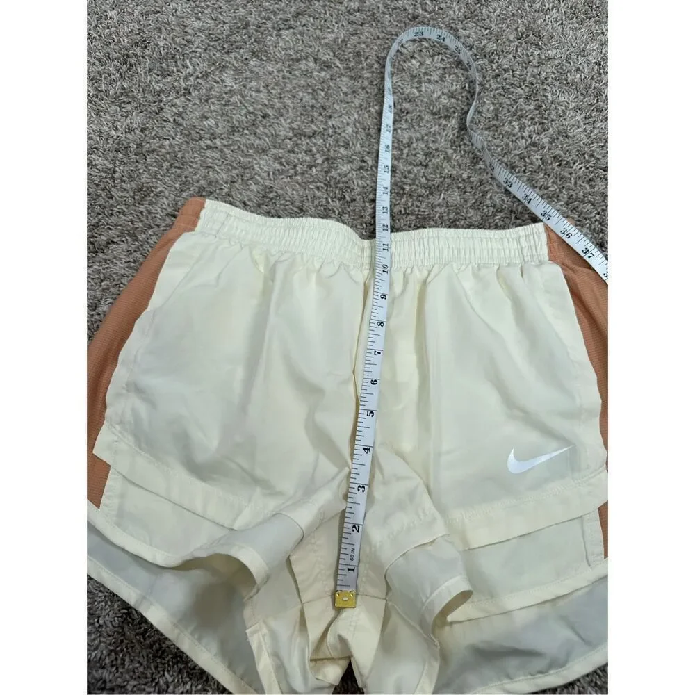 Nike Women's M Dri-fit Tempo Running Shorts Cream Tan Brown Brief Lined Athletic